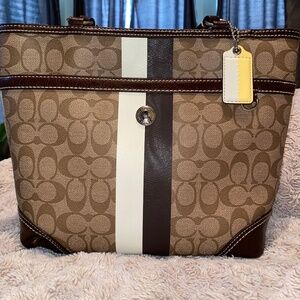 New COACH SIGNATURE HERITAGE STRIPE TOTE 14477